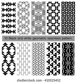 Collection of black and white geometric seamless pattern. Abstract background. Vector seamless pattern.