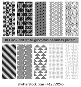 Collection of black and white geometric seamless pattern. Abstract background. Vector seamless pattern.