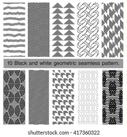 Collection of black and white geometric seamless pattern. Abstract background. Vector seamless pattern.
