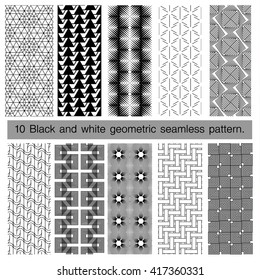 Collection of black and white geometric seamless pattern. Abstract background. Vector seamless pattern.