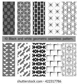 Collection of black and white geometric seamless pattern. Abstract background. Vector seamless pattern.