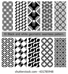 Collection of black and white geometric seamless pattern. Abstract background. Vector seamless pattern.