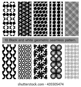 Collection of black and white geometric seamless pattern. Abstract background. Vector seamless pattern.