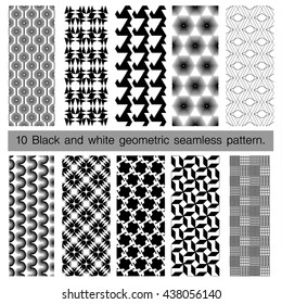 Collection of black and white geometric seamless pattern. Abstract background. Vector seamless pattern.