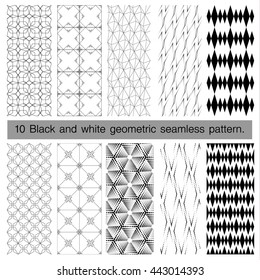 Collection of black and white geometric seamless pattern. Abstract background. Vector seamless pattern.