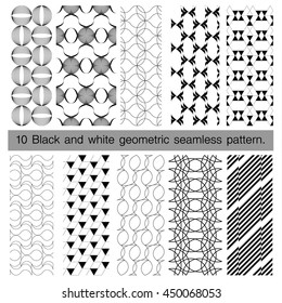 Collection of black and white geometric seamless pattern. Abstract background. Vector seamless pattern.