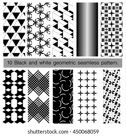 Collection of black and white geometric seamless pattern. Abstract background. Vector seamless pattern.