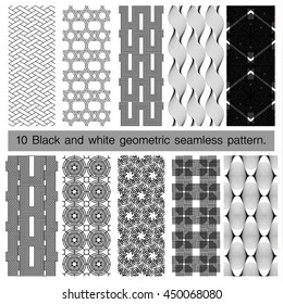 Collection of black and white geometric seamless pattern. Abstract background. Vector seamless pattern.