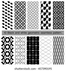 Collection of black and white geometric seamless pattern. Abstract background. Vector seamless pattern.