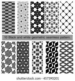 Collection of black and white geometric seamless pattern. Abstract background. Vector seamless pattern.