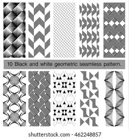 Collection of black and white geometric seamless pattern. Abstract background. Vector seamless pattern.