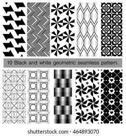 Collection of black and white geometric seamless pattern. Abstract background. Vector seamless pattern.