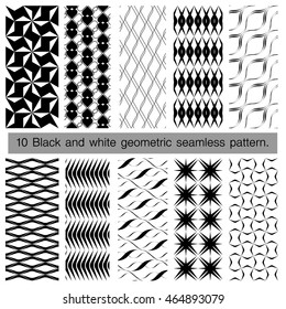 Collection of black and white geometric seamless pattern. Abstract background. Vector seamless pattern.