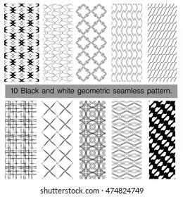 Collection of black and white geometric seamless pattern. Abstract background. Vector seamless pattern.