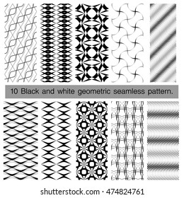 Collection of black and white geometric seamless pattern. Abstract background. Vector seamless pattern.