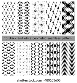 Collection of black and white geometric seamless pattern. Abstract background. Vector seamless pattern.
