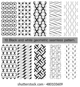 Collection of black and white geometric seamless pattern. Abstract background. Vector seamless pattern.