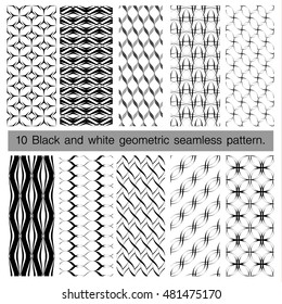 Collection of black and white geometric seamless pattern. Abstract background. Vector seamless pattern.