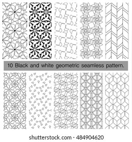 Collection of black and white geometric seamless pattern. Abstract background. Vector seamless pattern.