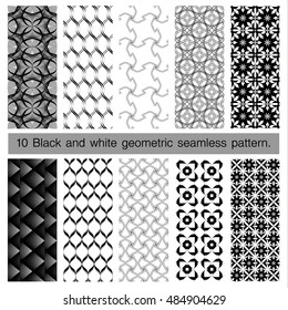Collection of black and white geometric seamless pattern. Abstract background. Vector seamless pattern.