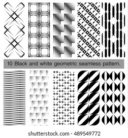 Collection of black and white geometric seamless pattern. Abstract background. Vector seamless pattern.