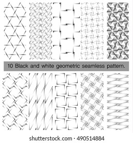 Collection of black and white geometric seamless pattern. Abstract background. Vector seamless pattern.