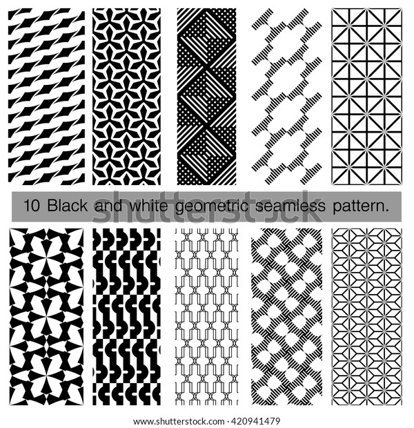 Collection Black White Geometric Seamless Pattern Stock Vector (Royalty ...