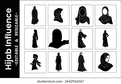Colección De Ilustraciones vectoriales De Hijab En Blanco Y Negro Con Varios Diseños