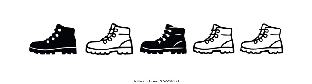 Collection of Black and White Hiking Boot Icons