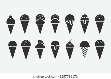 Collection of Black and White Ice Cream Cone Icons