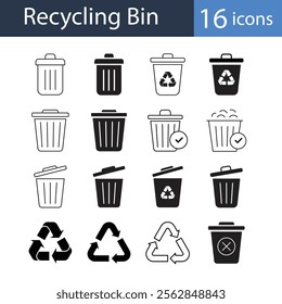 a collection of black and white icons for recycling including one that says recyclable.