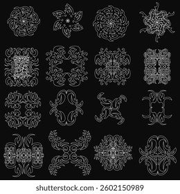 A collection of black and white images of various shapes and sizes. The images are all abstract and seem to be inspired by nature. The overall mood of the images is serene and calming