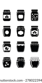 Collection of black and white jam jars