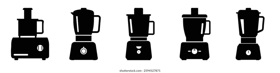 Collection of Black and White Kitchen Appliance Icons Including Food Processor Blender and Mixer