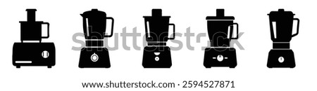 Collection of Black and White Kitchen Appliance Icons Including Food Processor Blender and Mixer
