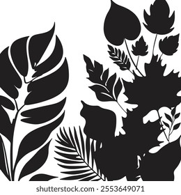 A collection of black and white leaf silhouettes, creating a beautiful and intricate design.