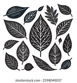 collection of black and white leaf silhouettes Vector illustration