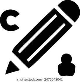 Collection of black and white line art icons for pencil, ink pen, highlighter, eraser, crayon, ruler, compass, and protractor.