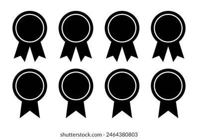 collection of black and white medal icon set. premium medal black ribbon and banner set. set of premium quality guarantee labels isolated on white background. vector illustration.