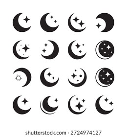 Uma coleção de fases de lua em preto e branco com detalhes variados da estrela