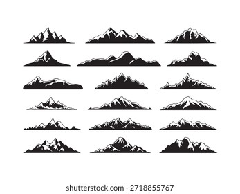 Coleção de picos de silhuetas de montanha preto e branco irregulares
