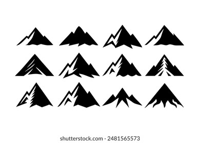 A collection of black and white mountains set against a white backdrop