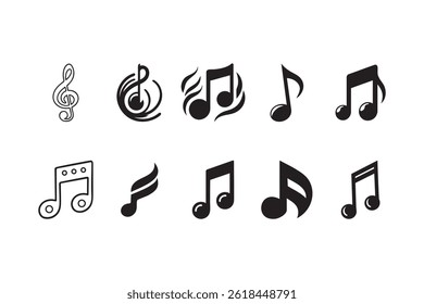 Collection of Black and White Music Notes and Symbols.