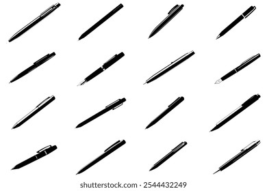 Collection of Black and White Pen Silhouettes and Vector Illustrations