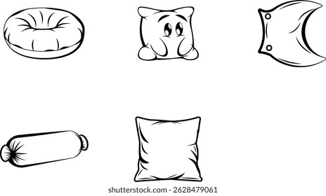 Collection of black and white pillow icons in various shapes and styles