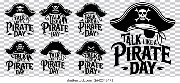 Collection of black and white pirate themed designs for talk like a pirate day festivities