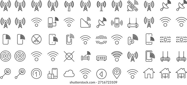 Coleção de preto e branco que representa várias tecnologias de rede e wireless
