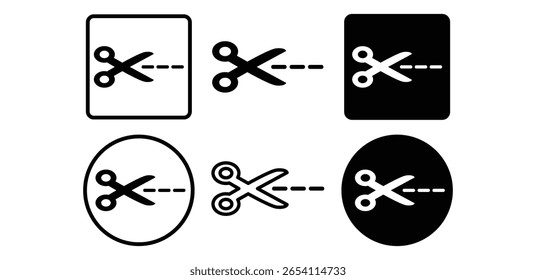 Collection of Black and White Scissors Cut Icon Graphics Vector Design Simple Flat on White Background