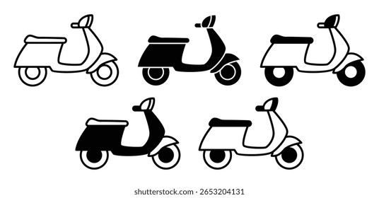 Collection of Black and White Scooter Vector Design Minimal Line Art Icons