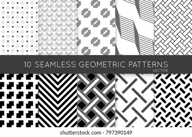 Collection Black White Seamless Patterns Simple Stock Vector (Royalty ...